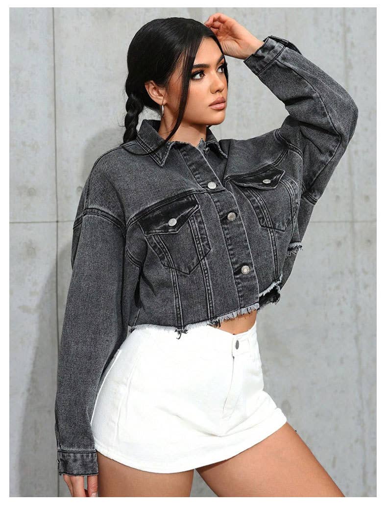 Fashionable fringed loose short denim jacket