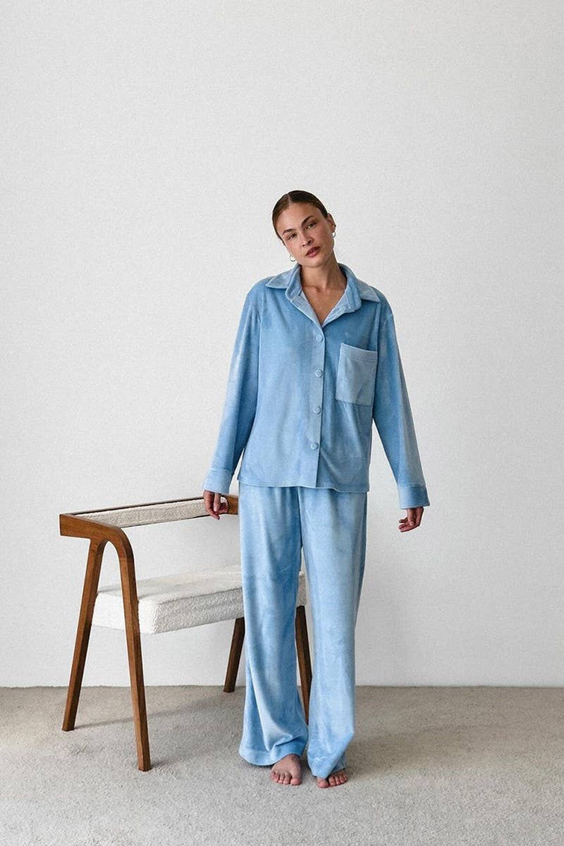 CWSPJ0345_PLUSH LONG SLEEVE LONG PANTS PAJAMAS SET