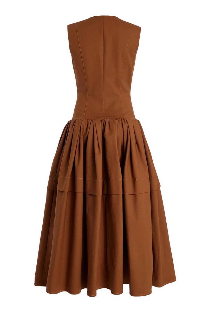 CWDMD6354_SLEEVELESS ZIP FRONT TIERED FLARED LONG DRESS