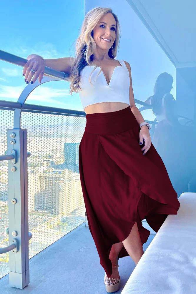 An elegant and flowing ruffled slit skirt