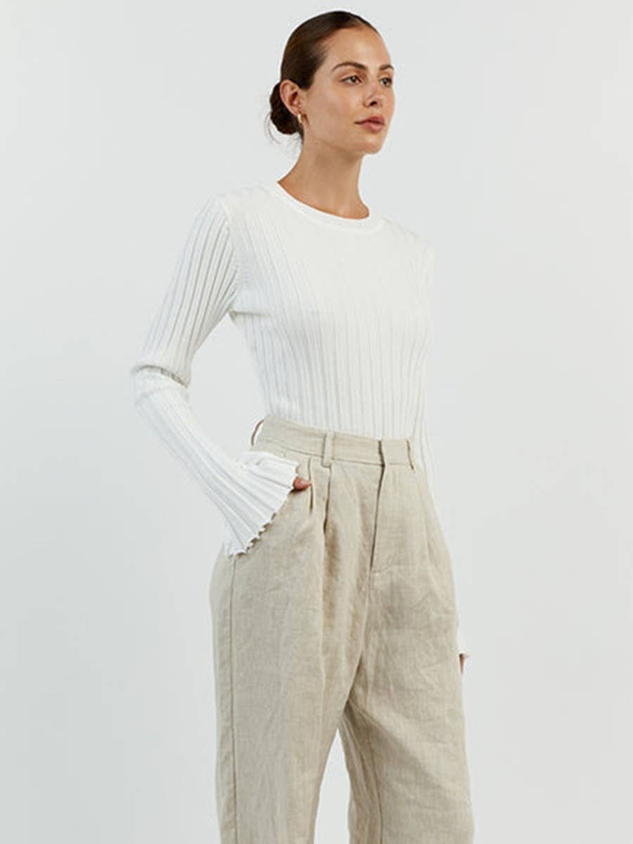 CREW NECK KNIT SWEATER LONG SLEEVE PIT STRIPE