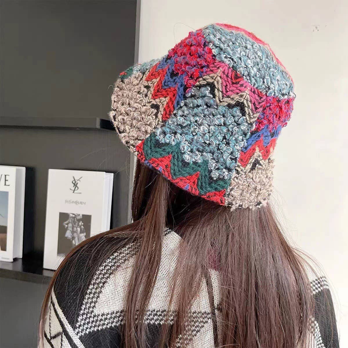 CWAH2213_ETHNIC RETRO COLOR MATCHING KNITTED BUCKET HAT