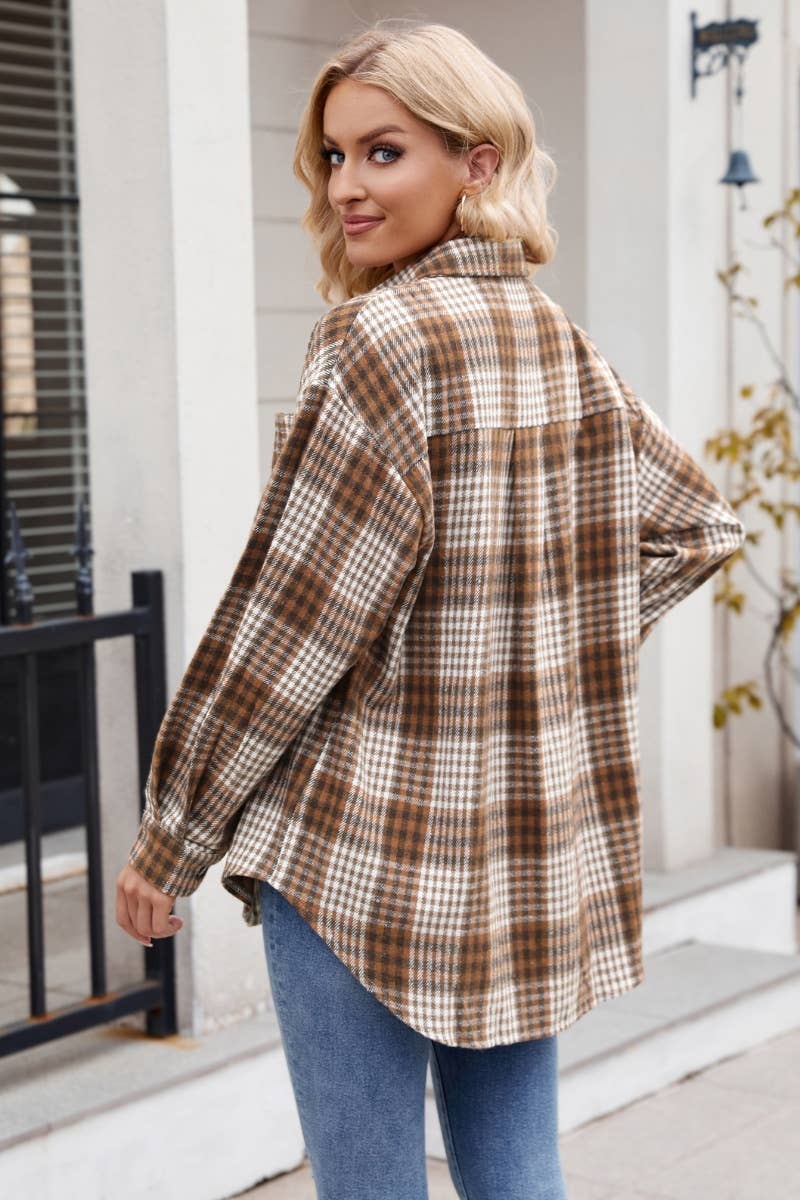 CWTSTL1719_AUTUMN PLAID FLANNEL LONG-SLEEVED WOOLEN SHIRT