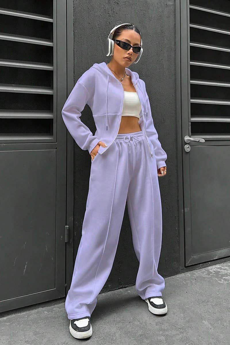 CWSTB0992_HOODED CARDIGAN CASUAL SPORTS TWO-PIECE SET