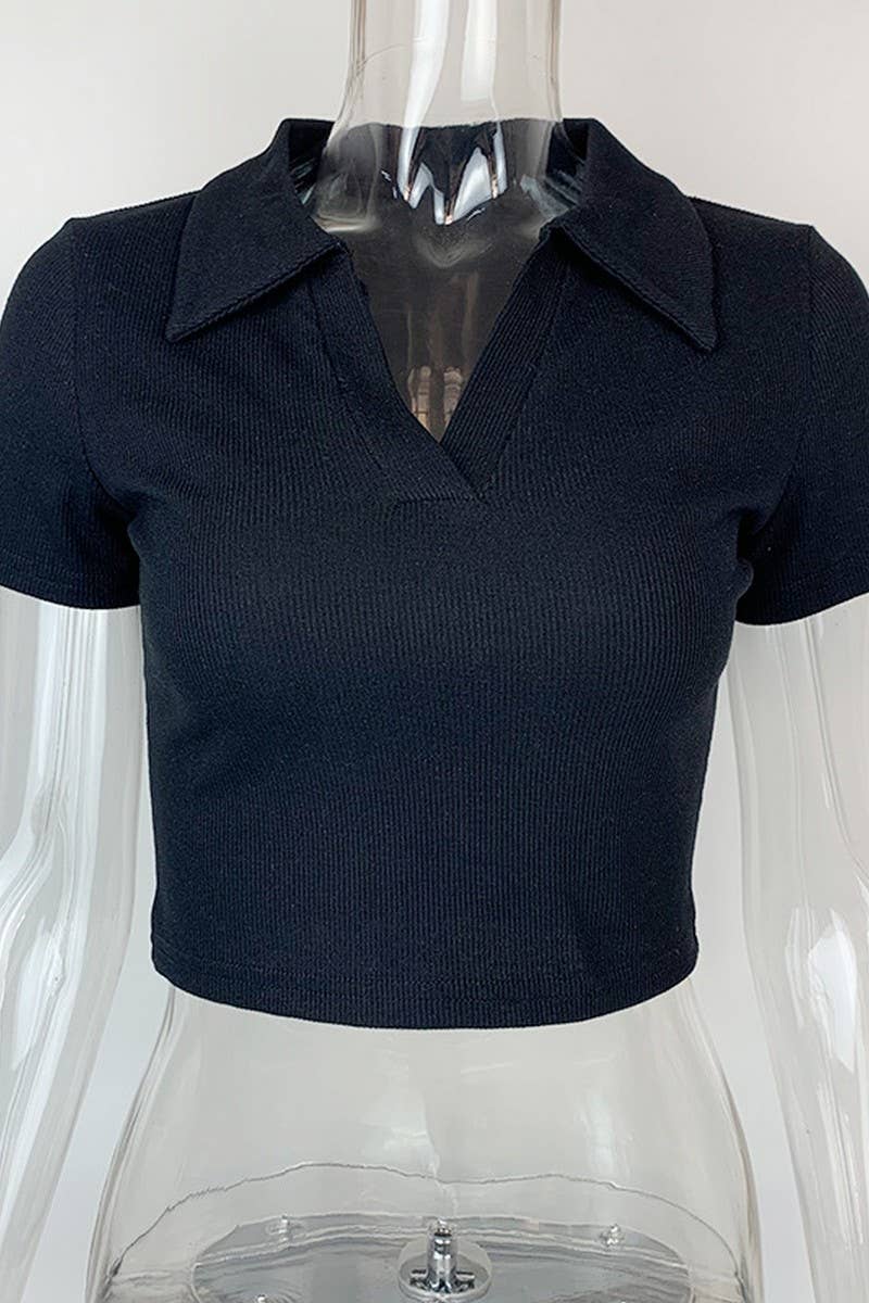 CWTBLS1809_SLIM FIT THREADED POLO NECK SHORT SLEEVE T-SHIRT