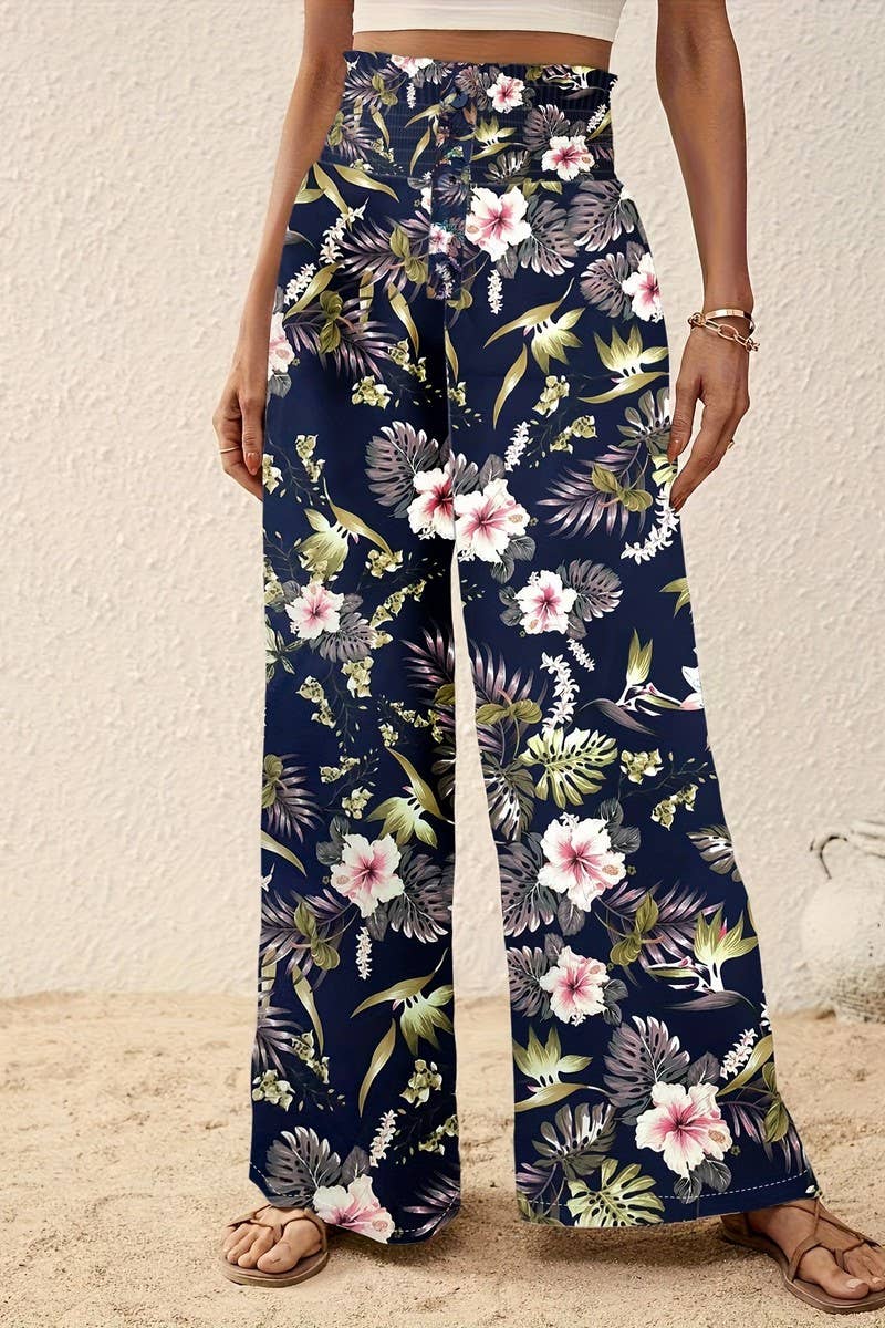 CWBLP1135_PRINTED LOOSE ELASTIC WAIST WIDE-LEG PANTS