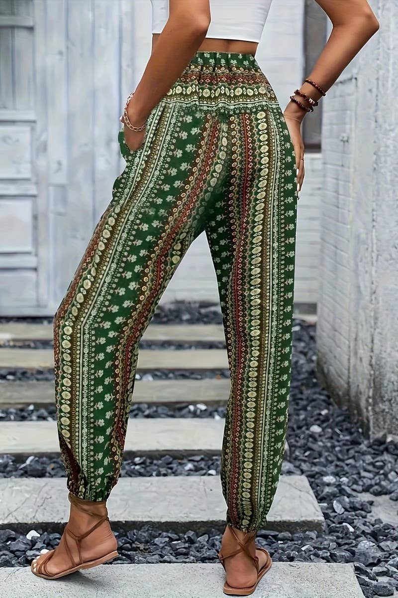 CWBLP2069_BOHO PRINT ELASTIC WAIST DRAPED JOGGER PANTS