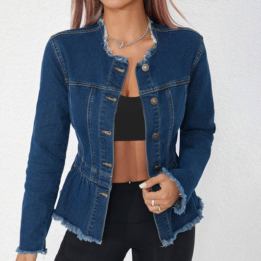 COLLARLESS JACKET A SMALL JACKET WITH ROUGH HEM