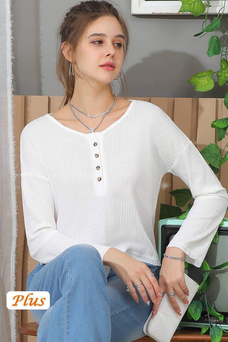 CWTTL1483_V-Neck Casual Long Sleeve Top