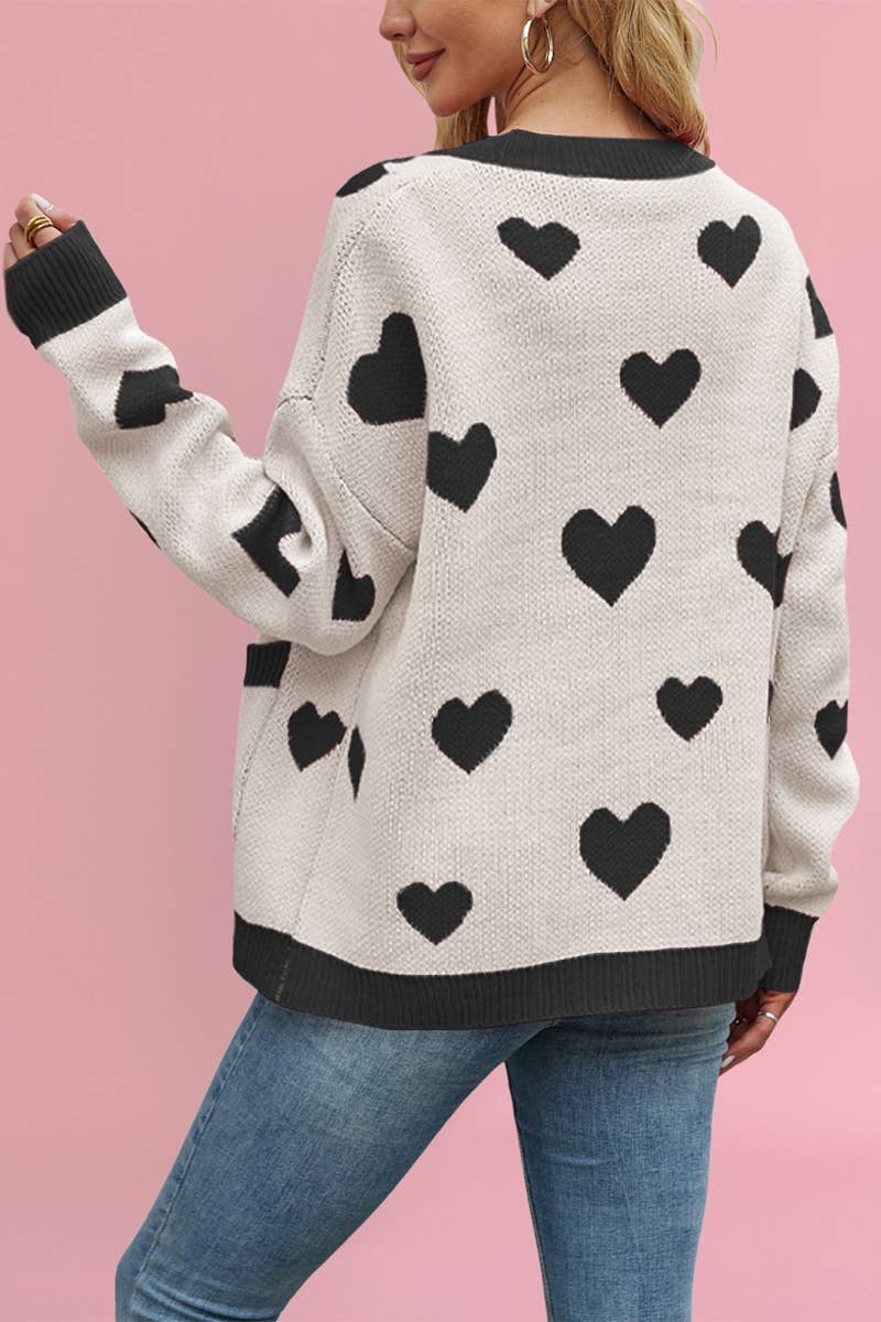 CWOCAL1824_V-NECK LOVE BUTTON UP SWEATER CARDIGAN