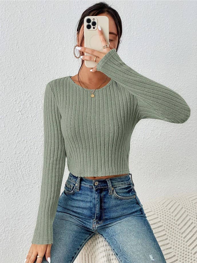 CASUAL TIGHT SOLID COLOR CREW NECK SWEATER