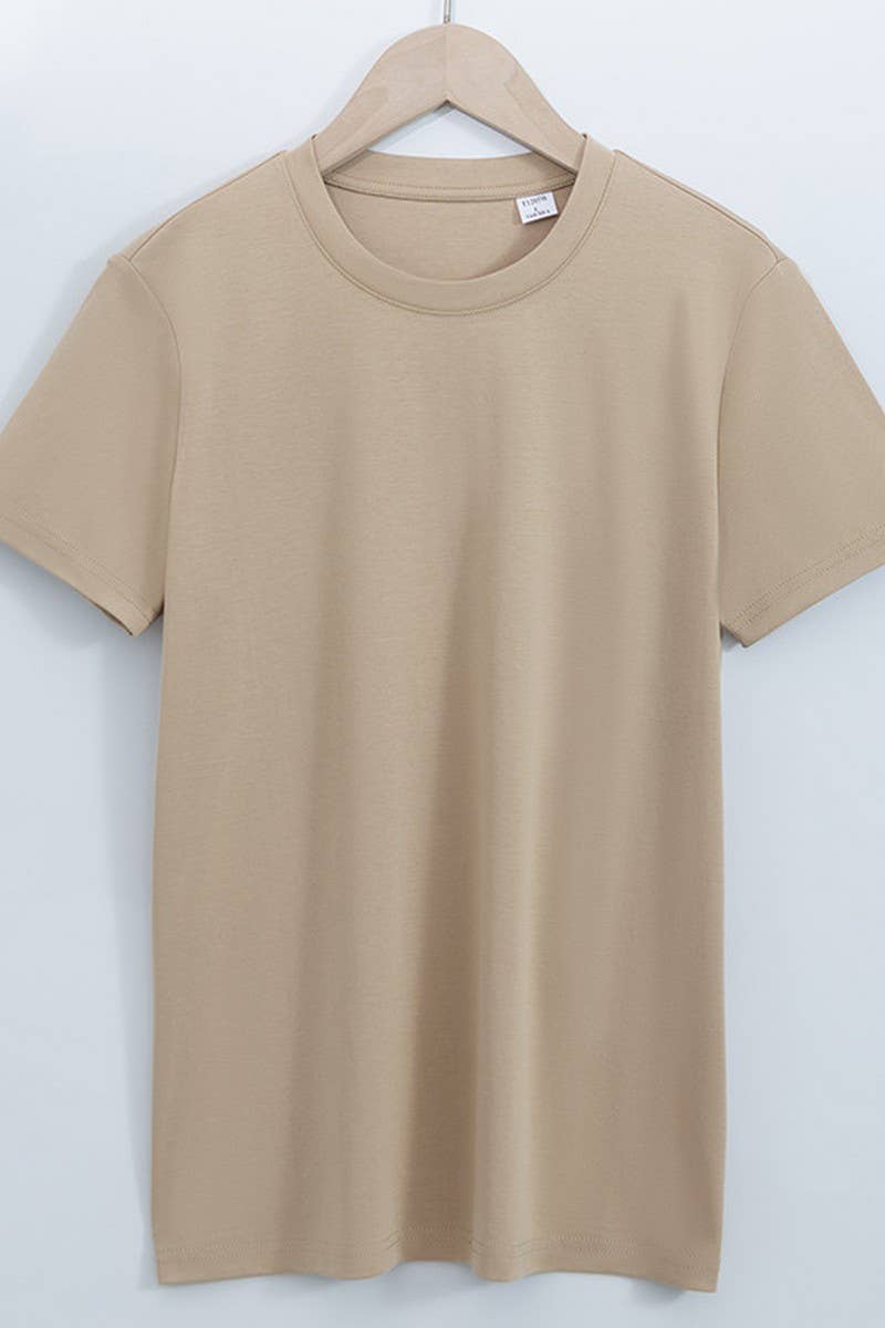 CWTTS1037_SOLID COLOR CASUAL ROUND NECK WOMEN T-SHIRT