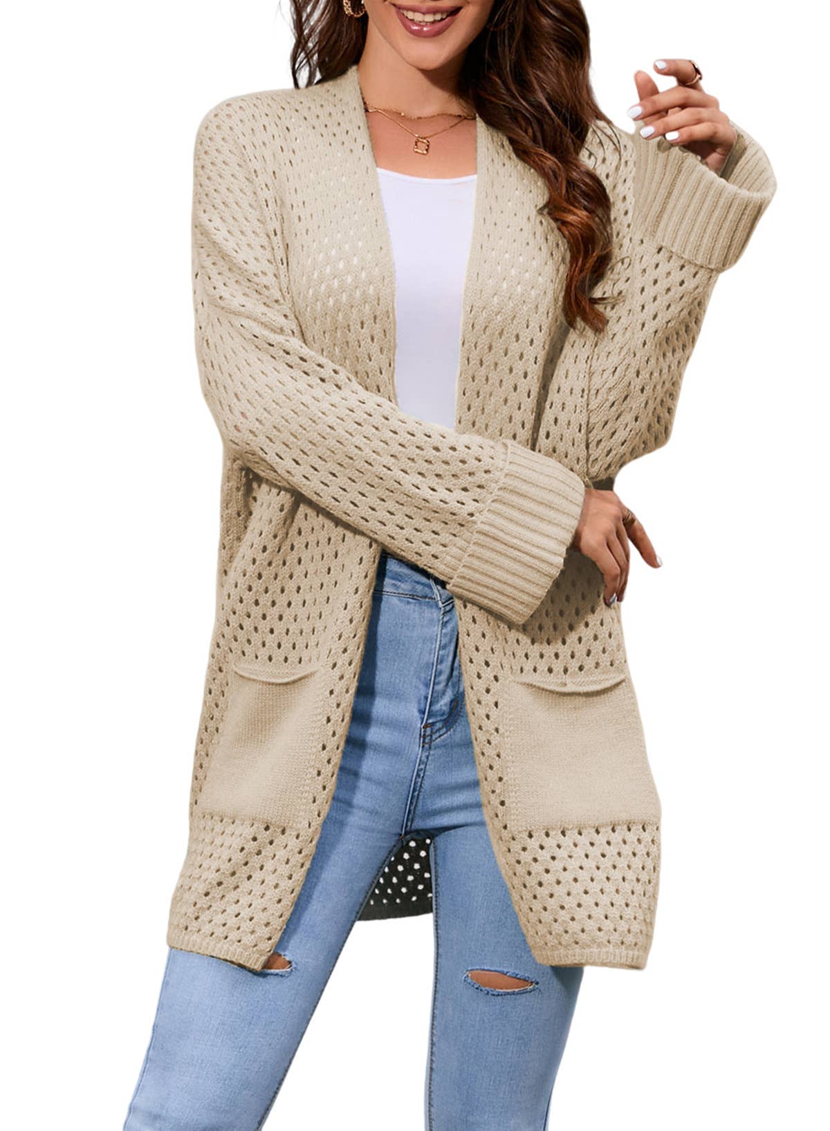 Casual hollow-out mid-length cardigan jacket