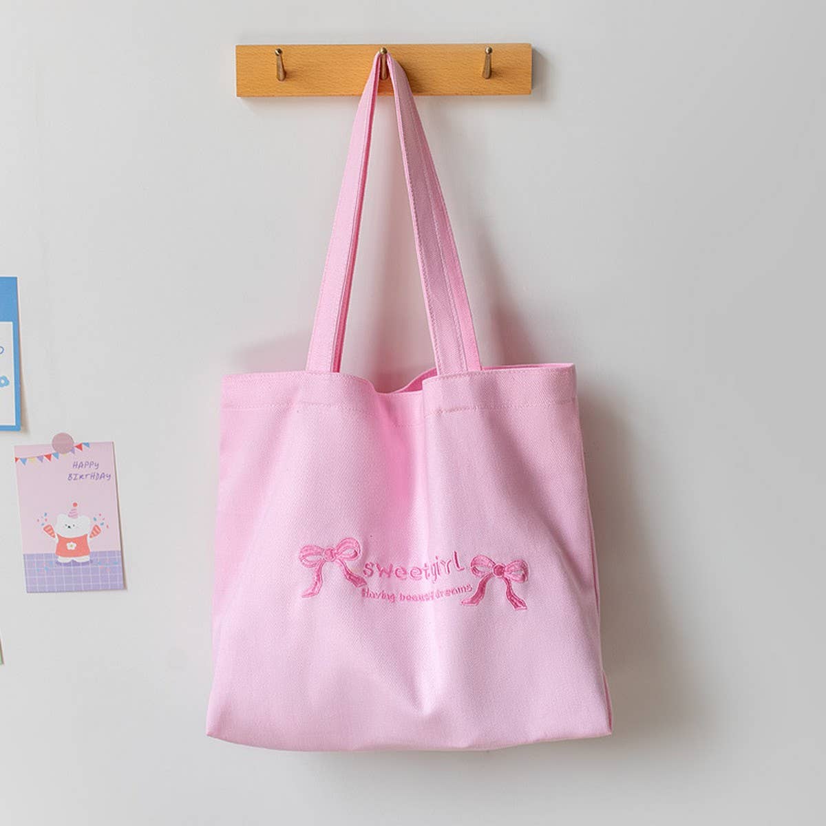 Macaron Color Embroidered Canvas Tote for Students_CWAB5627