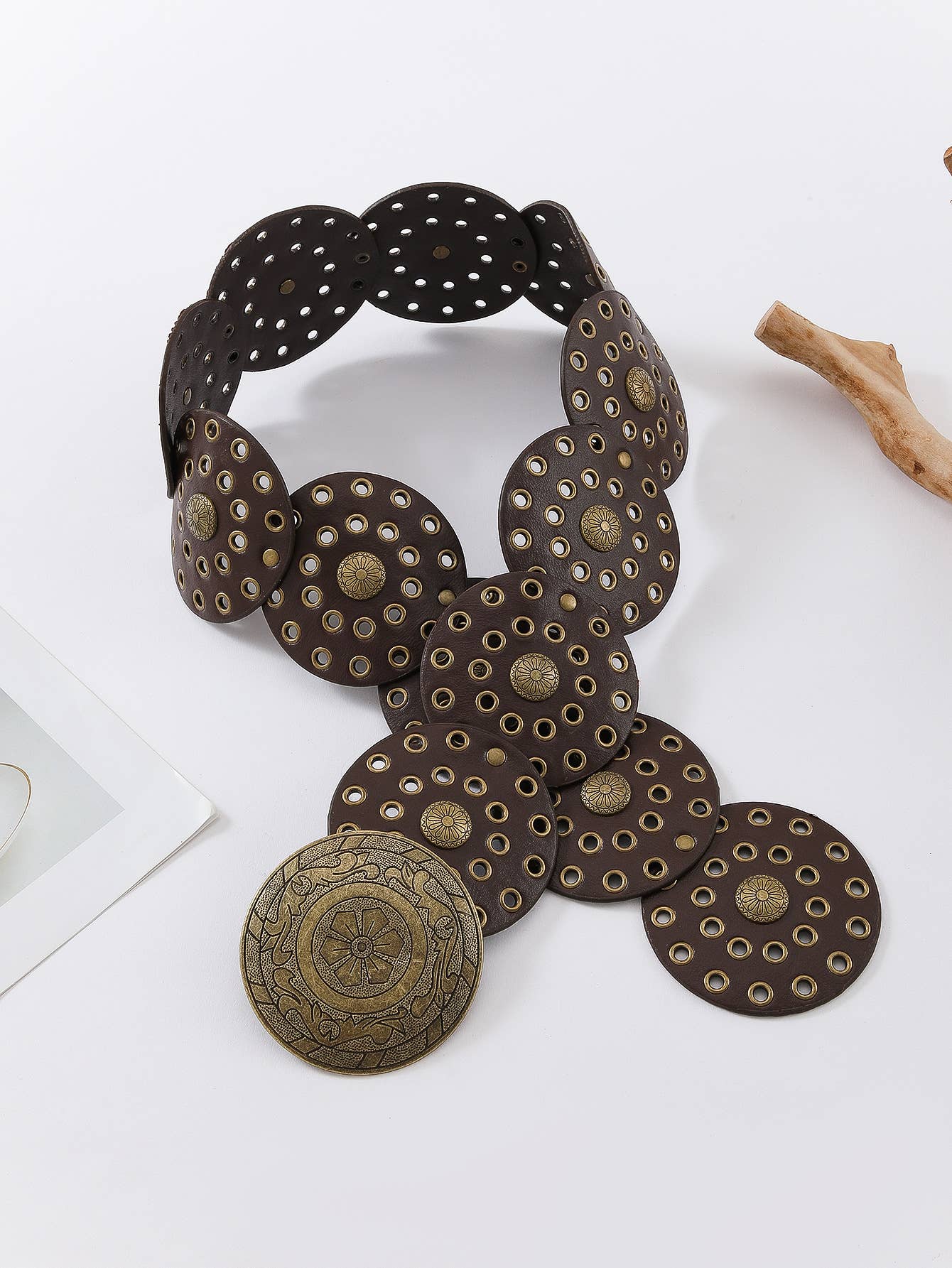 Exaggerated decorative circular metal wide belt