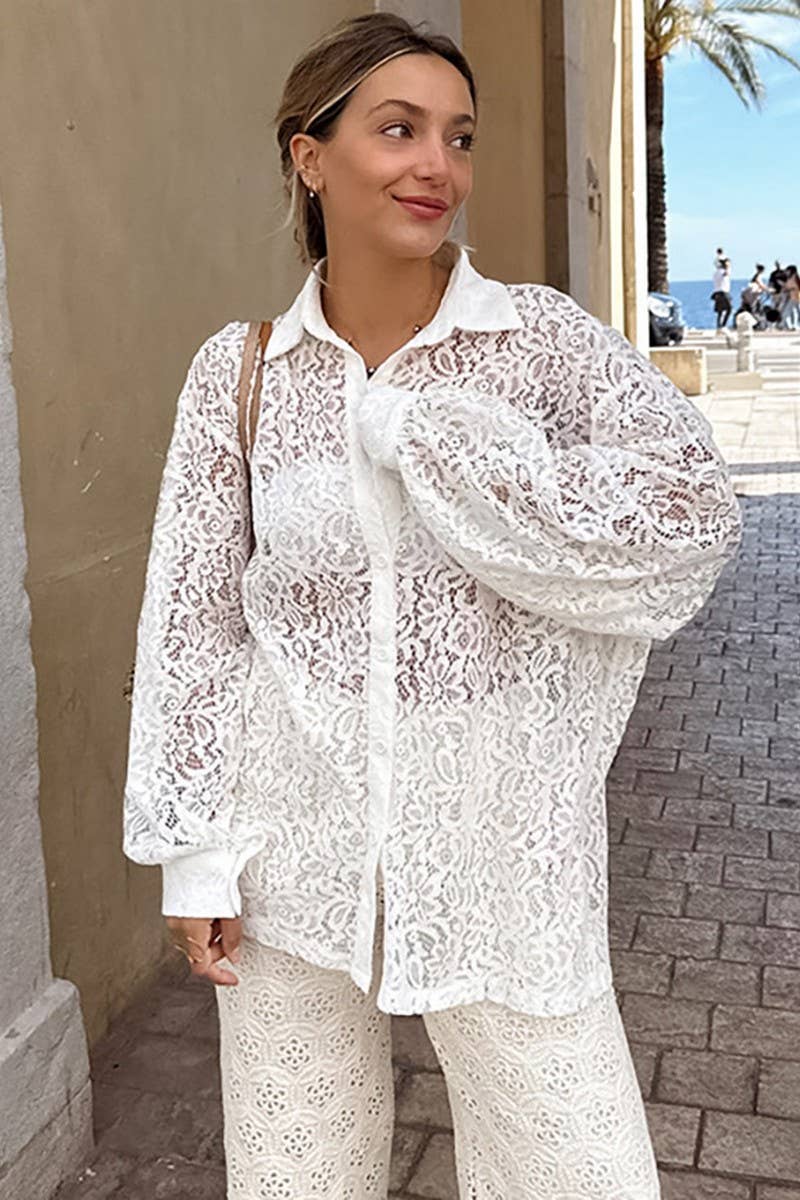 CWTSTL896_LACE HOLLOW LONG-SLEEVED SHIRT TOP
