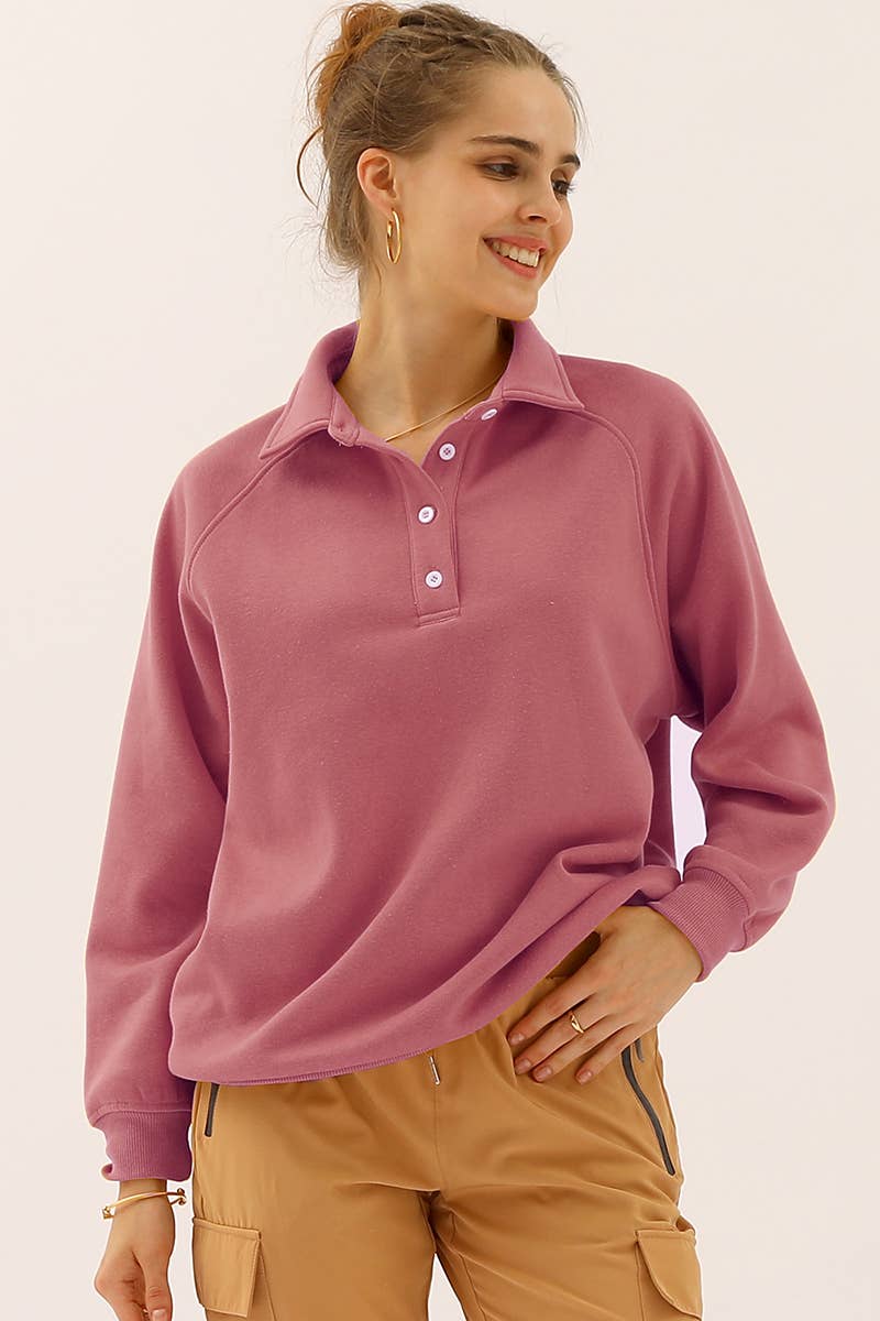 CWTTL1405_Collared Neck Casual Long Sleeve Top