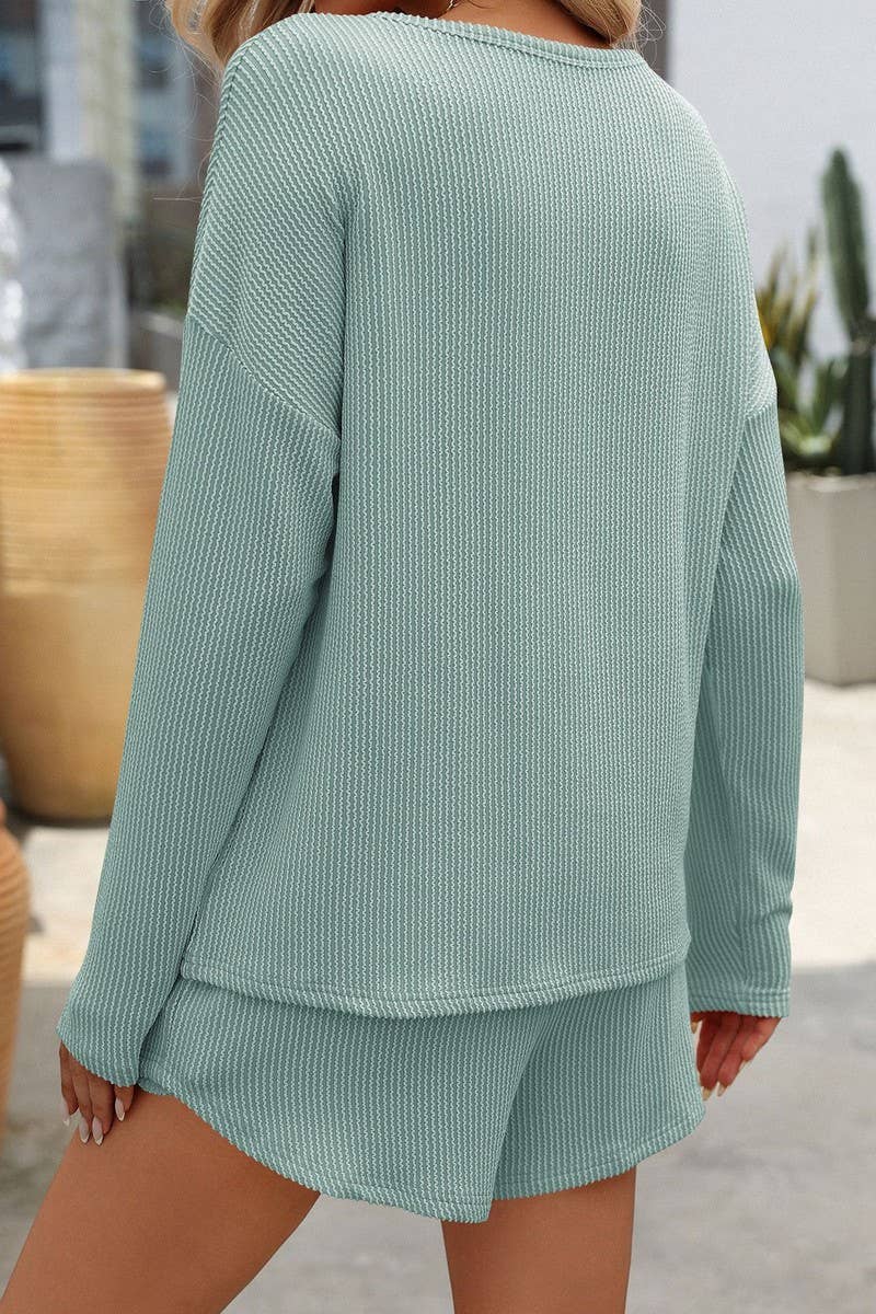 CWSTB1089_LONG-SLEEVED STRIPED SHORTS HOME WEAR SET