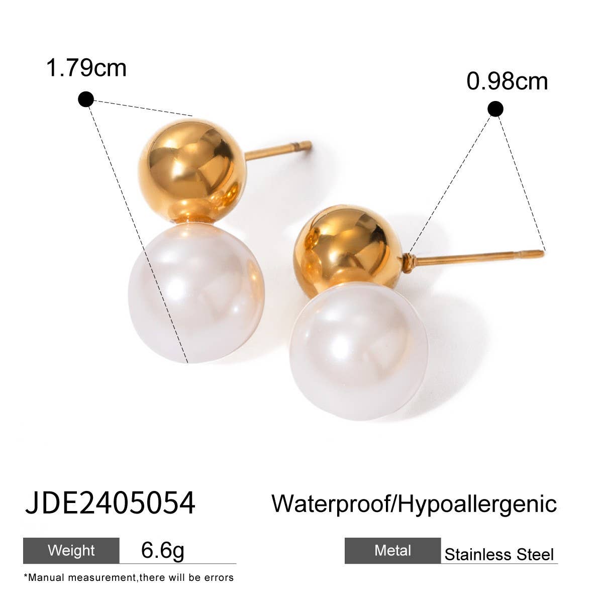 18K GOLD STAINLESS STEEL BEAD GLASS PEARL EARRINGS_CWASC1671