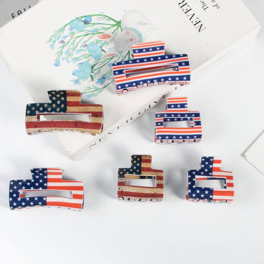 CWAHA1245_4TH OF JULY FLAG 8CM RECTANGULAR HAIR CLAW CLIP