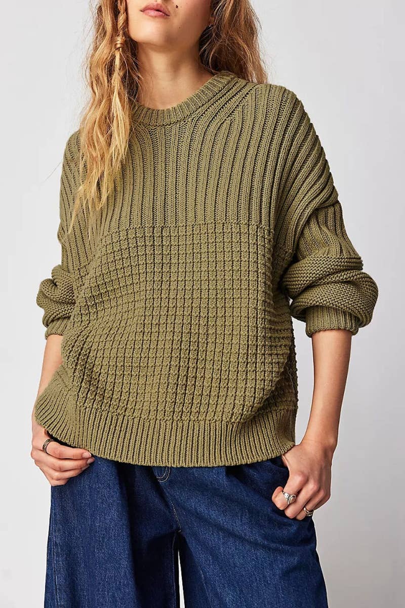 CWOSWL5836_SOLID COLOR CREW-NECK LONG-SLEEVED SWEATER