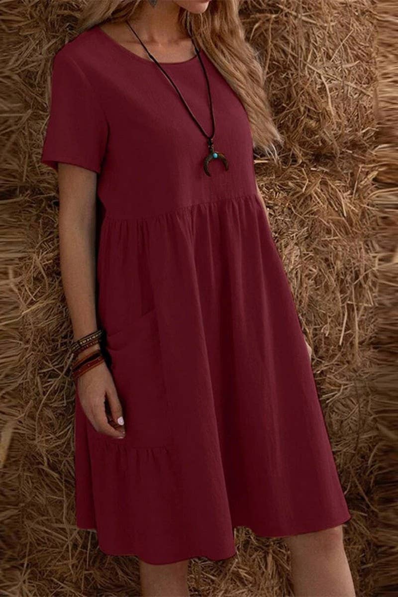 CWDSD10627_RETRO LOOSE ROUND NECK WOMEN'S DRESS