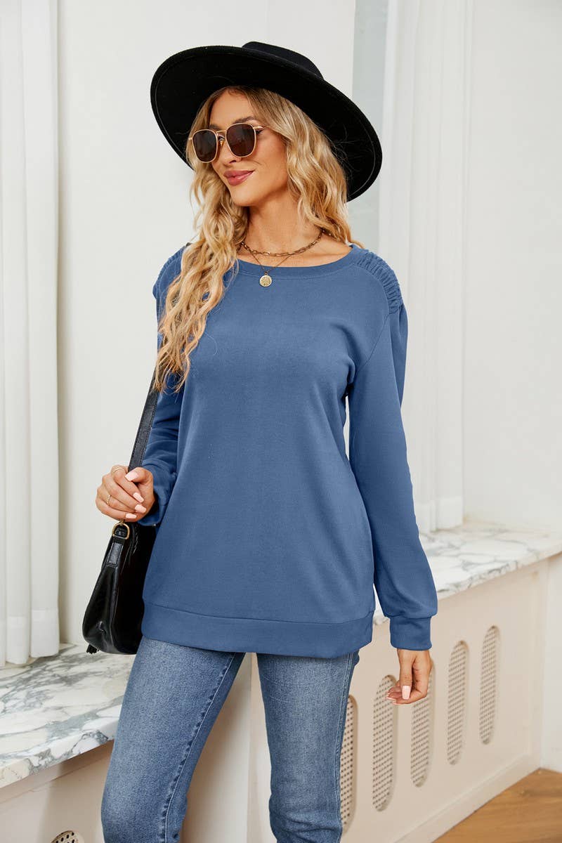 CWTBLL2384_SOLID COLOR ROUND NECK LONG SLEEVE POCKET T-SHIRT