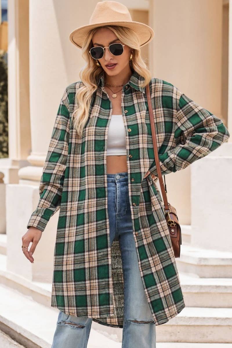CWTSTL2182_AUTUMN WINTER PLAID LONG SLEEVE SHIRT LONG STYLE