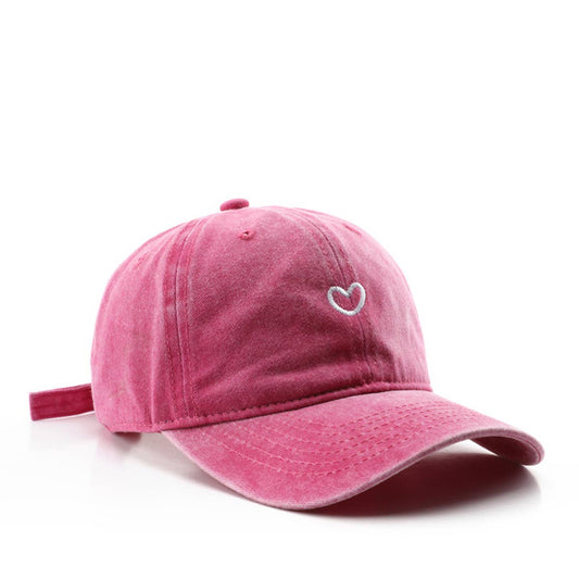 Vintage Washed Distressed Heart Embroidery Cap_CWAH1279
