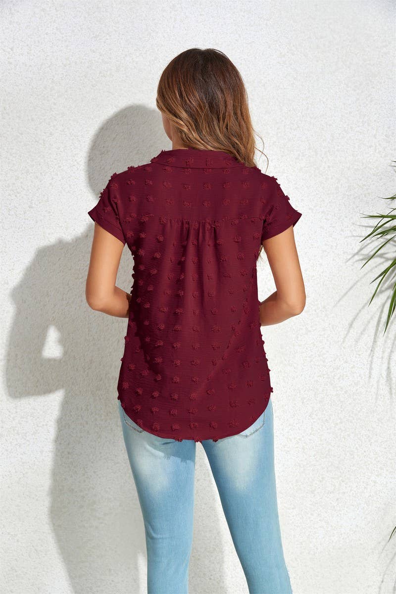 CWTBLS0614_ BUTTON SHORT SLEEVE SHIRT BLOUSE TOP