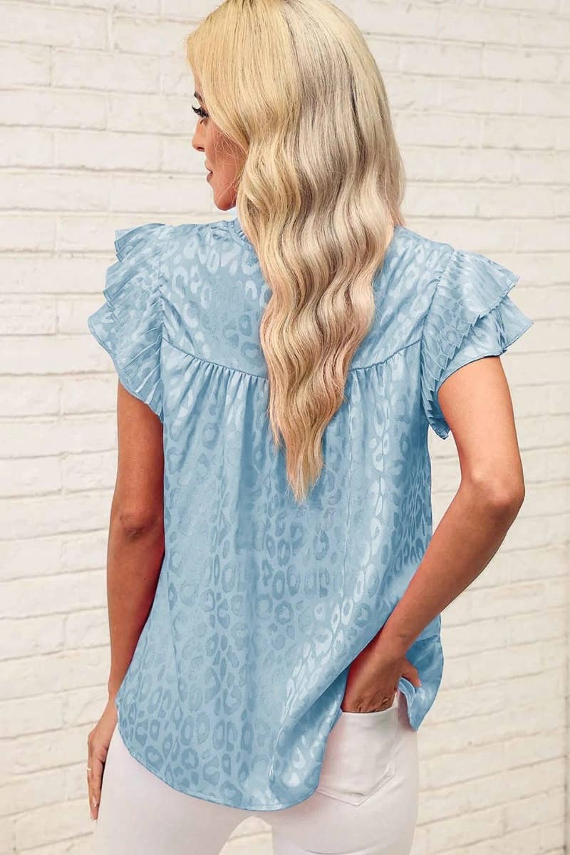 CWTBLSL0444_PRINTED LOTUS SLEEVES WITH WAVY COLLAR TOP