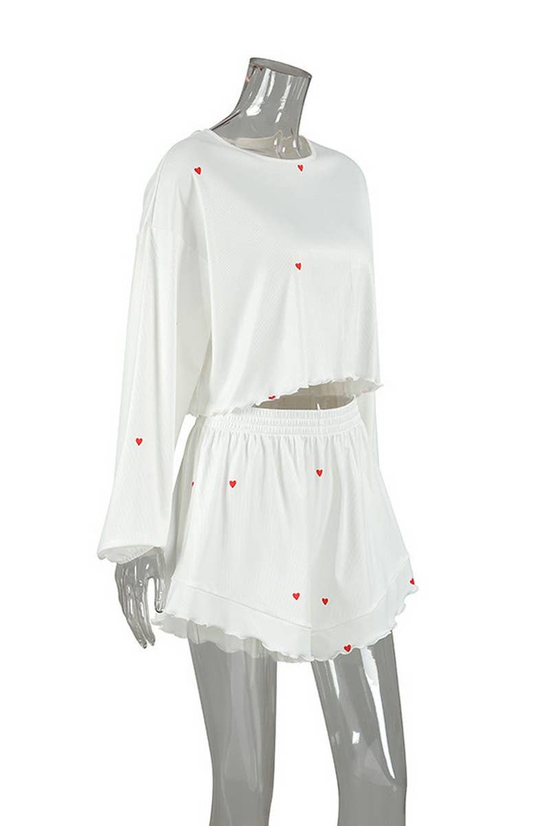 CWSPJ0211_HEART PRINT LONG SLEEVE SHORTS PAJAMA HOME SET