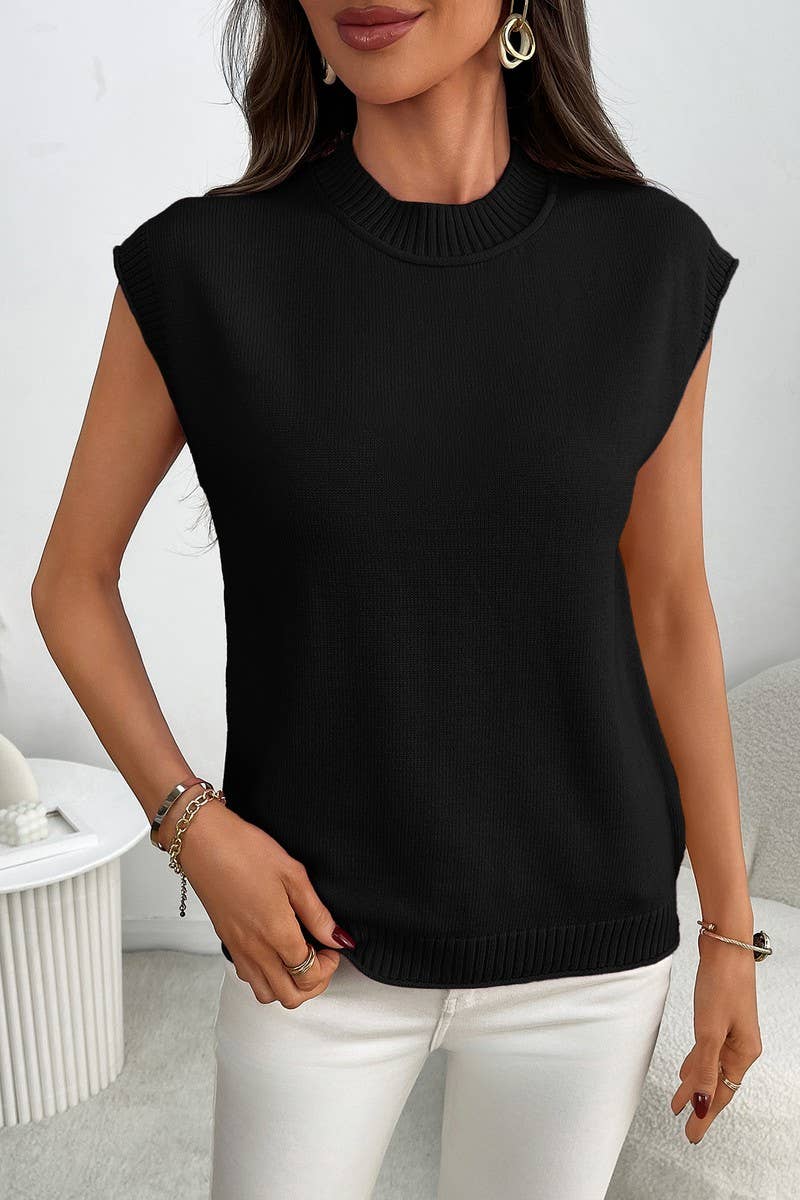 CWOSWSL0154_SOLID SHORT SLEEVE KNIT PULLOVER SWEATER