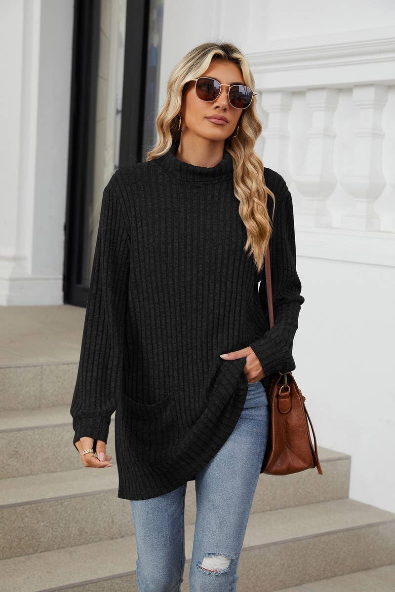 CWTBLL2364_HALF TURTLENECK LONG SLEEVE CASUAL POCKET TOP
