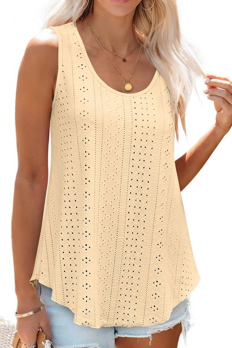 CWTBLSL0443_ROUND NECK NEEDLE EYE SLEEVELESS VEST T-SHIRT