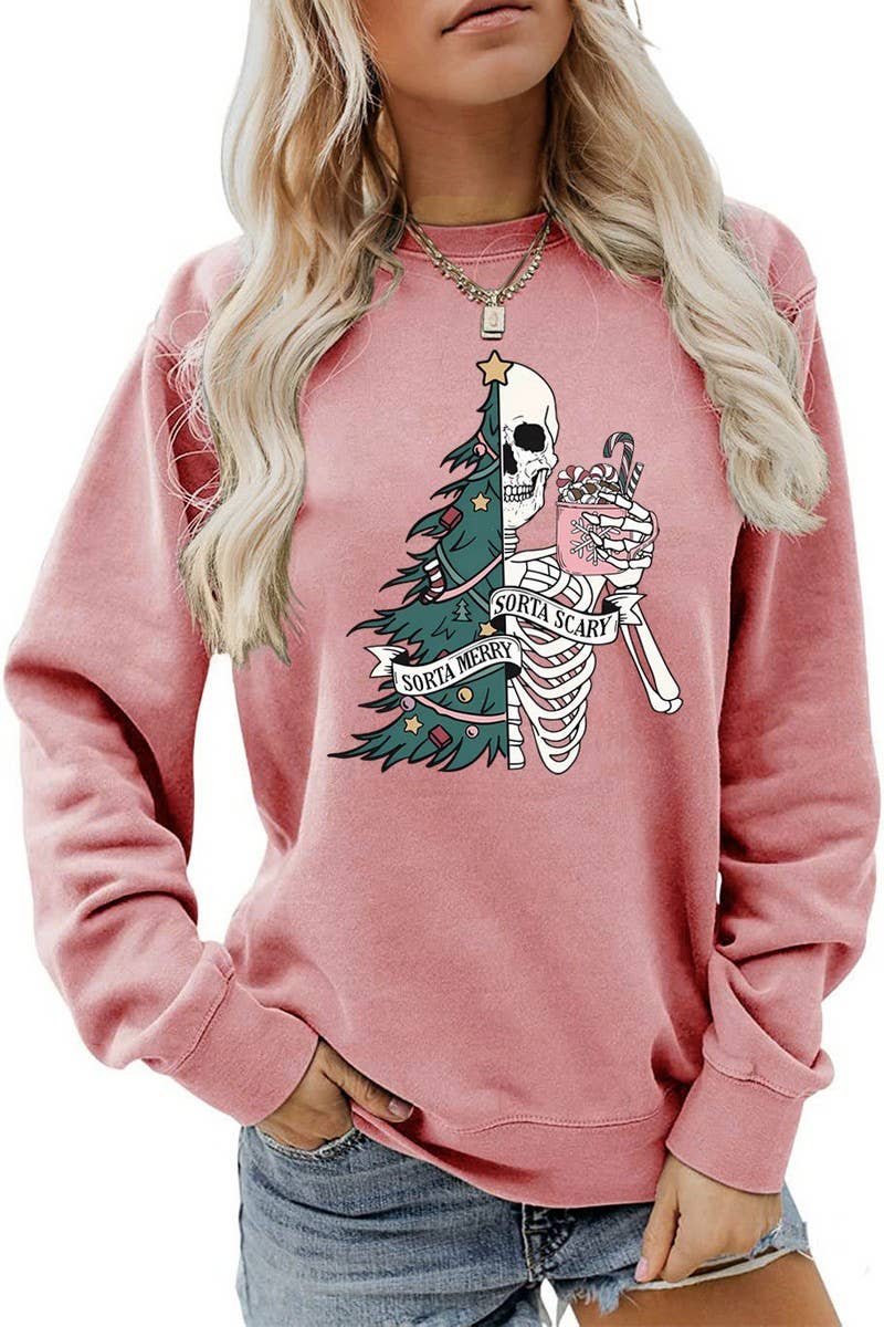 CWTBLL01328_PRINTED LOOSE PULLOVER CHRISTMAS SWEATSHIRT