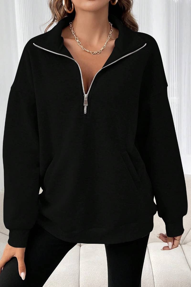 CWOHOL0957_AUTUMN WINTER ZIP-UP LONG-SLEEVED LAPEL HOODIE