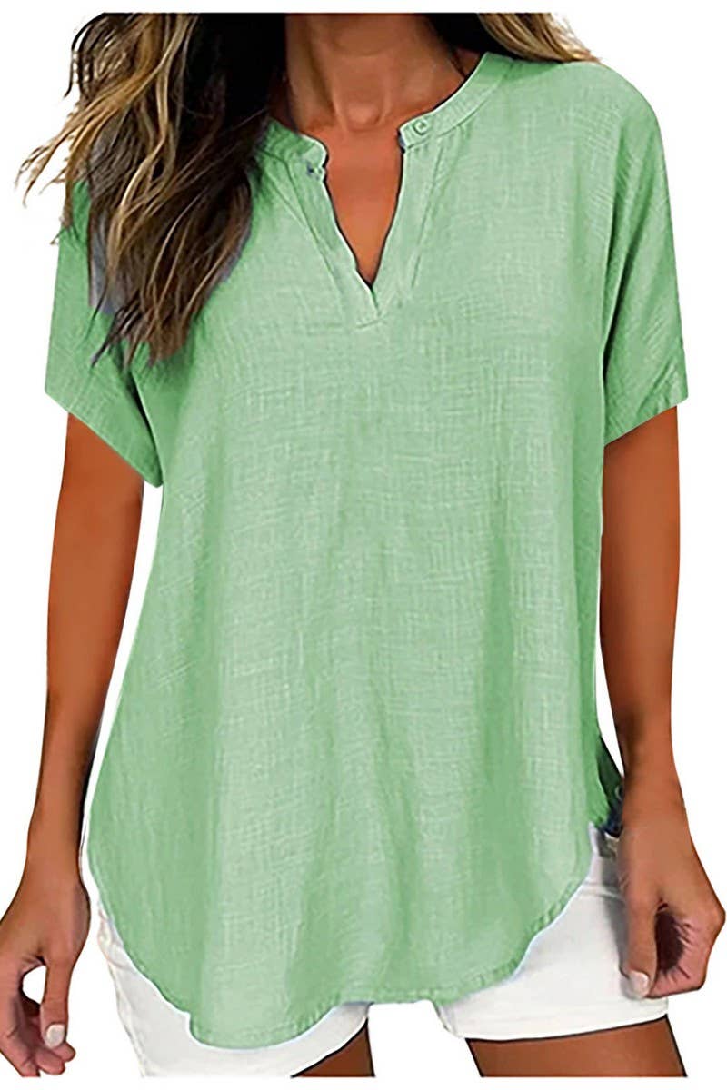 CWTTS1441_SPRING AND SUMMER V-NECK CASUAL SHIRT
