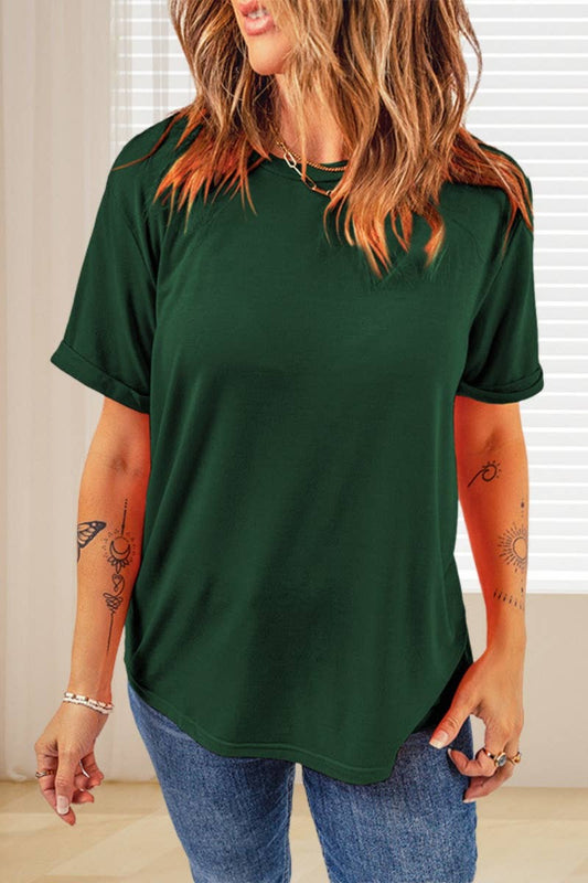CWTBLS1396_SUMMER ALL ROUND NECK SHORT-SLEEVED TOP