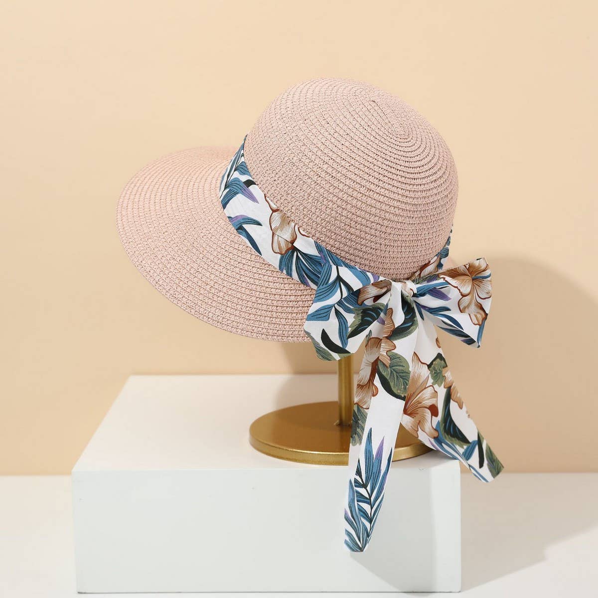 Fashion bow ribbon wide brim straw hat_CWAH3471