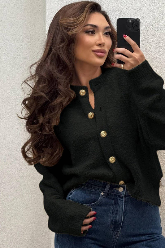 CWOCAL2356_SOLID COLOR CREWNECK BUTTON CARDIGAN