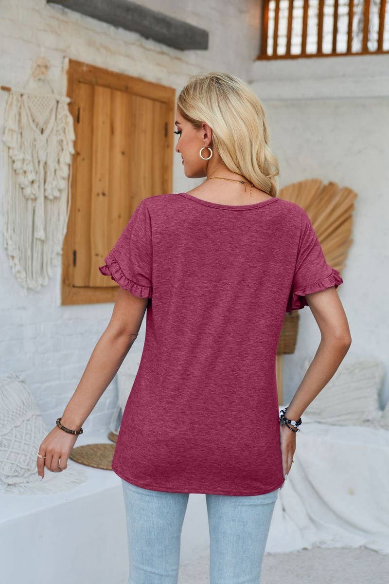 CWTBLS1105_FUNGUS LACE ROUND NECK SOLID COLOR TOP