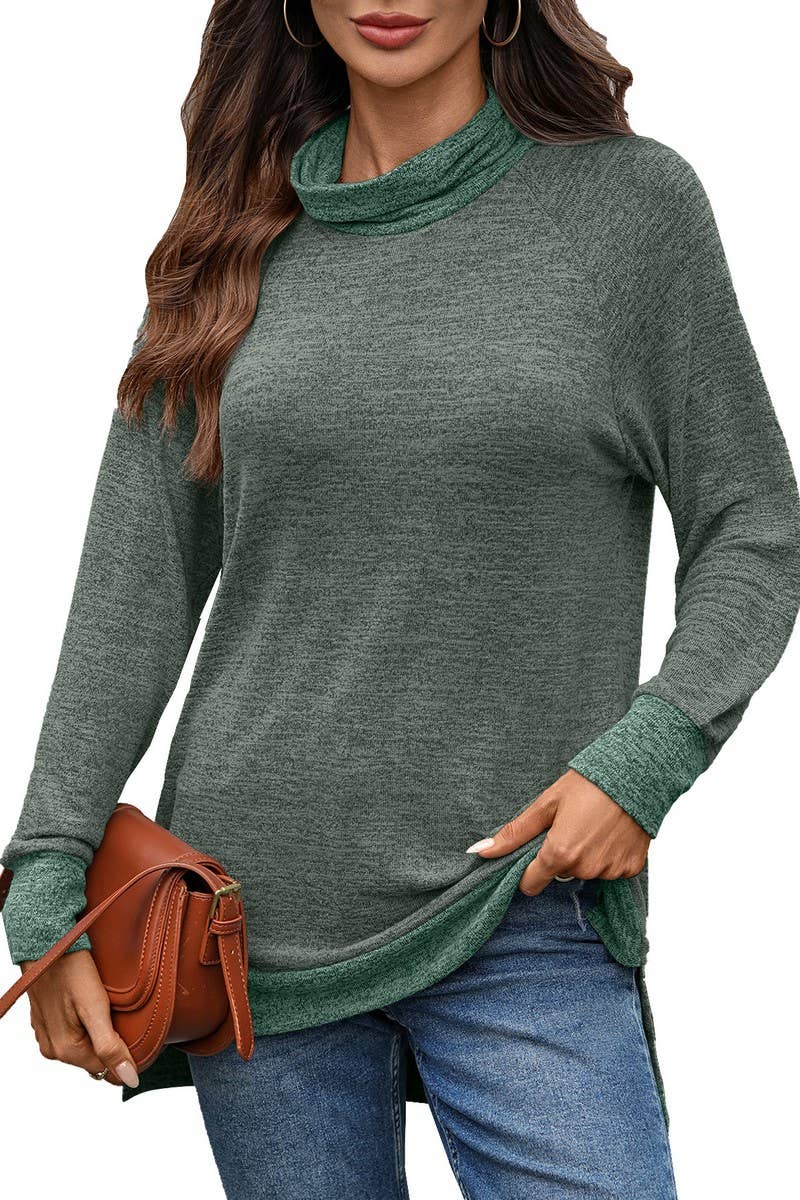 CWTBLL01308_COLORBLOCK SCARF NECK LONG SLEEVE CASUAL TOP