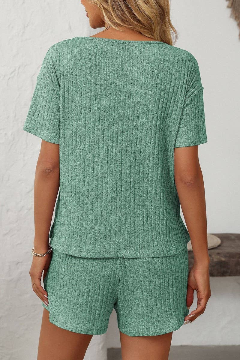 CWSTB1663_SOLID COLOR STRIPED SHORT-SLEEVED HOME WEAR SUIT