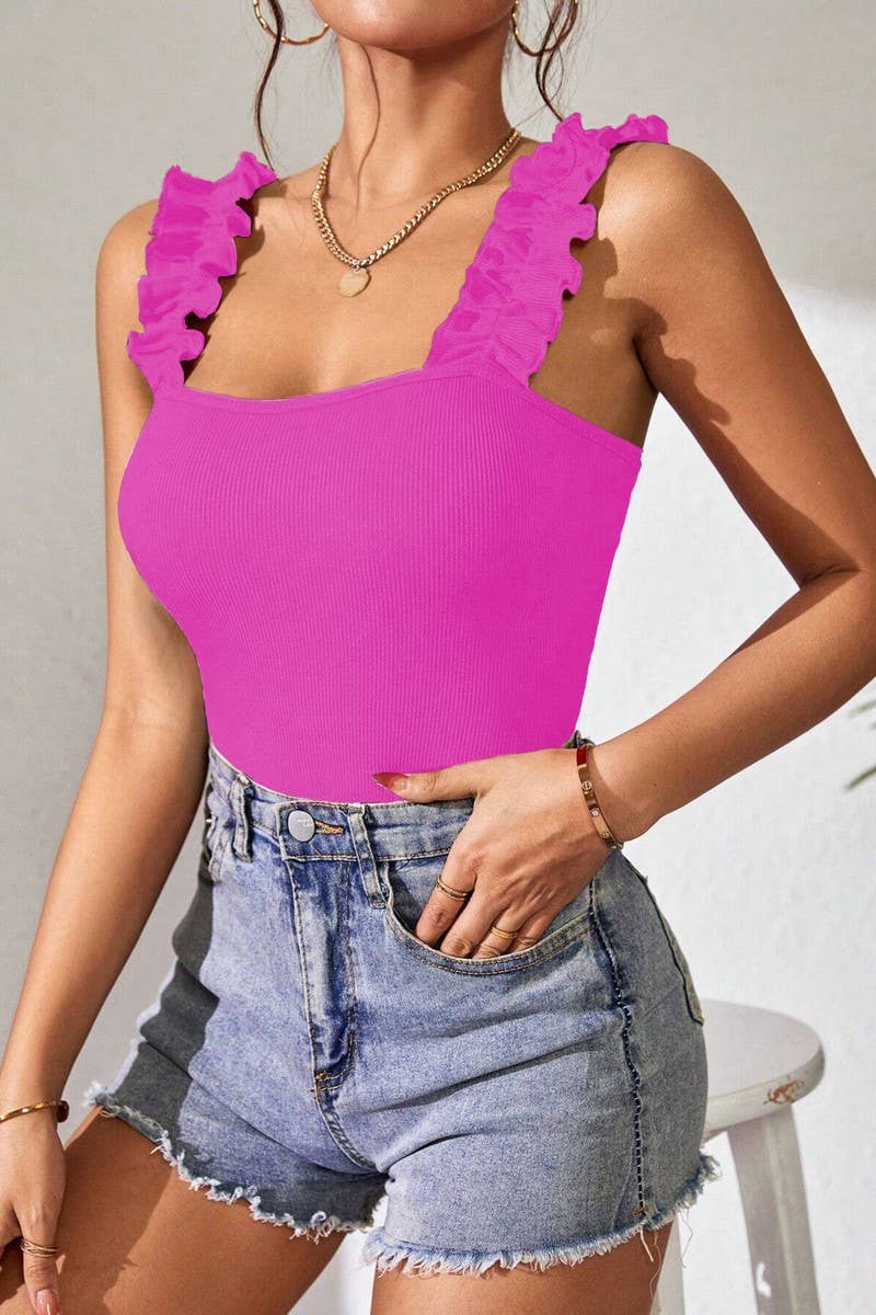 CWTHT0147_SOLID COLOR KNIT CAMISOLE SLEEVELESS BODYSUIT