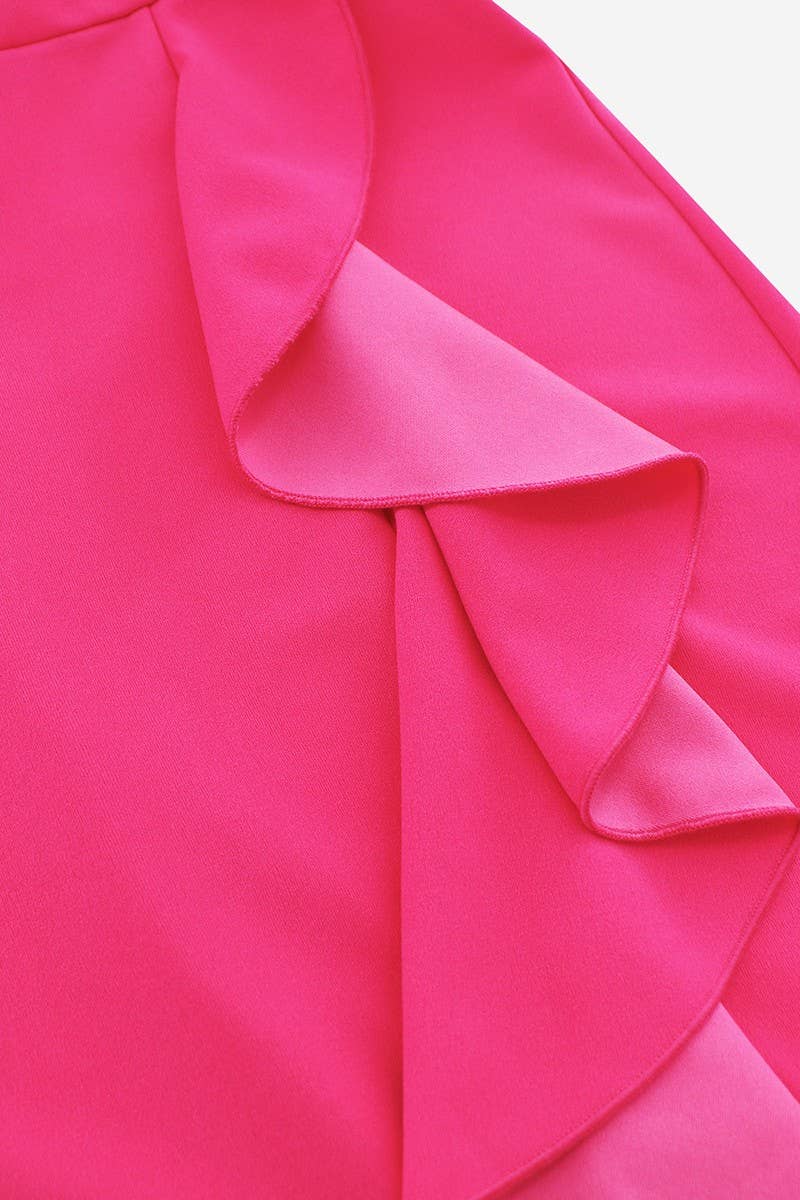 CWDMD2204_V-NECK RUFFLED TRIM TEMPERAMENT DRESS