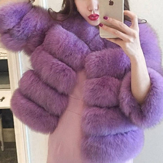 Chic Faux Fur Coat Women Short Fluffy Jacket_CWMM9048