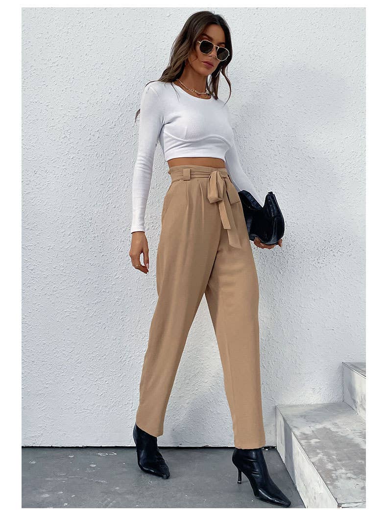 Elastic lace-up wide-leg pants