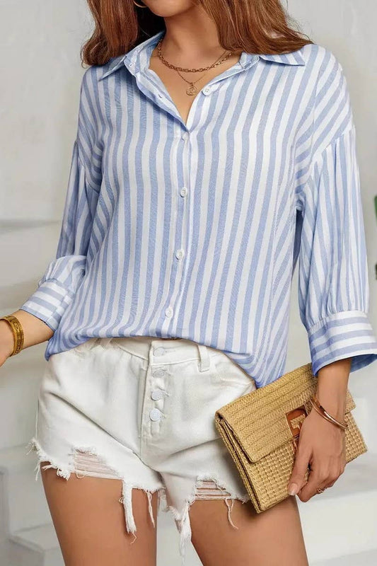 CWTBLS2045_CASUAL STRIPED BUTTON FRONT DROP SHOULDER SHIRT