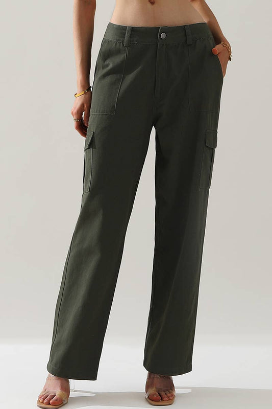 CWBLP421_Cargo Cotton Pants Wide Leg Casual Pants 4 Pockets